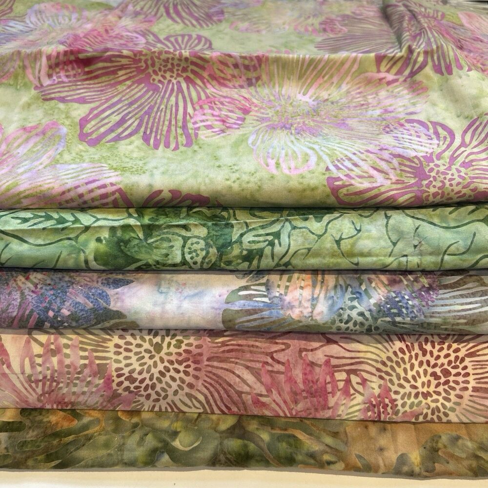 Leaf & Floral Batik Fabric Lot Quilting Crafts Sewing Art Project Cotton Prints